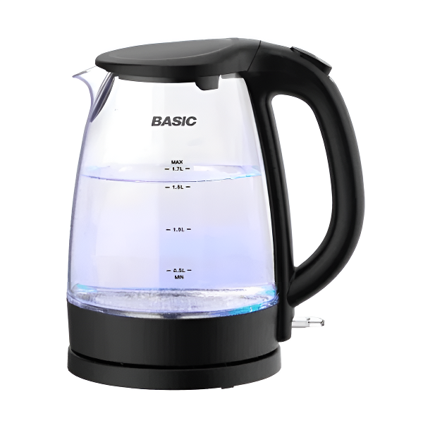 غلاية ماء زجاج بيسك سعة 1.7 لتر 2200 واط قاعدة دوارة 360 درجة إغلاق تلقائي عند الغليان - BK-17G